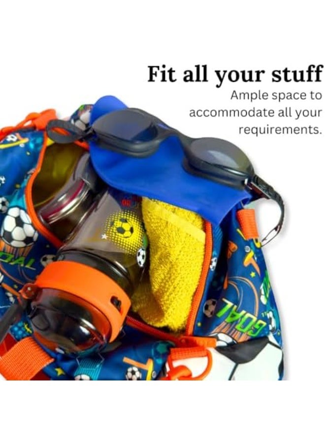 Glitters Kids Sports Duffle Bag with Football Design – Lightweight Gym & Travel Bag for Boys, Spacious Compartment with Zipper Pockets, Shoulder Strap & Carry Handles, Ideal for School, Sports & Weekend Trips - Image 2